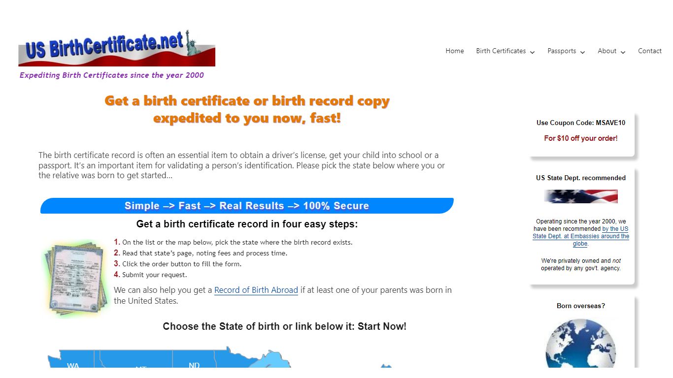Get a State Birth Certificate copy fast and easy